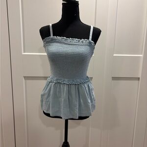 Old Navy Light Blue Denim Smocked Peplum Top - S Tall